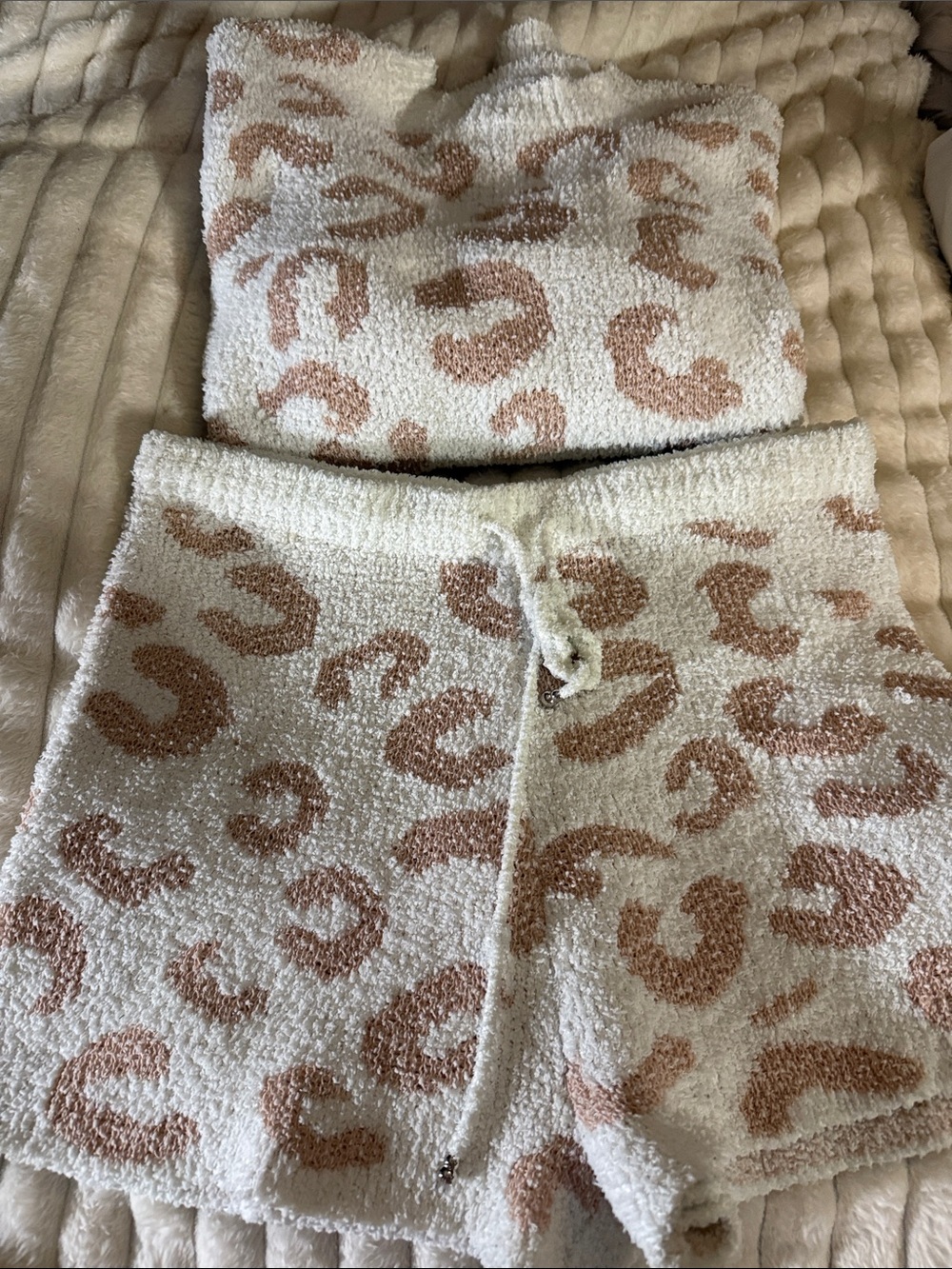 Beginning Boutique White and Beige/Camel Leopard Cozy Knit Lounge Set